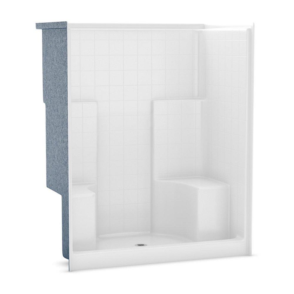 Aker by MAAX White 60 x 36-1/2 in. Fiberglass Tile Shower Unit with Center Drain and Twin Seat 