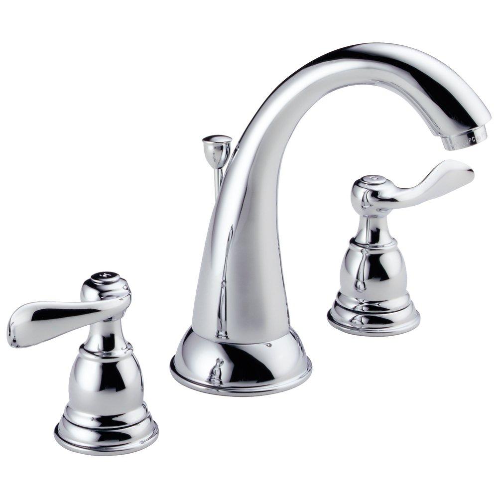 Delta Faucet Chrome Two Handle Widespread Bathroom Sink Faucet with Pop-Up Drain Assembly 