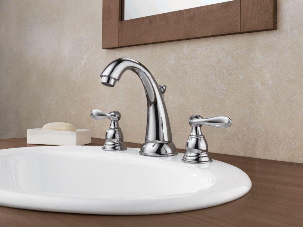 Delta Faucet Chrome Two Handle Widespread Bathroom Sink Faucet with Pop-Up Drain Assembly 