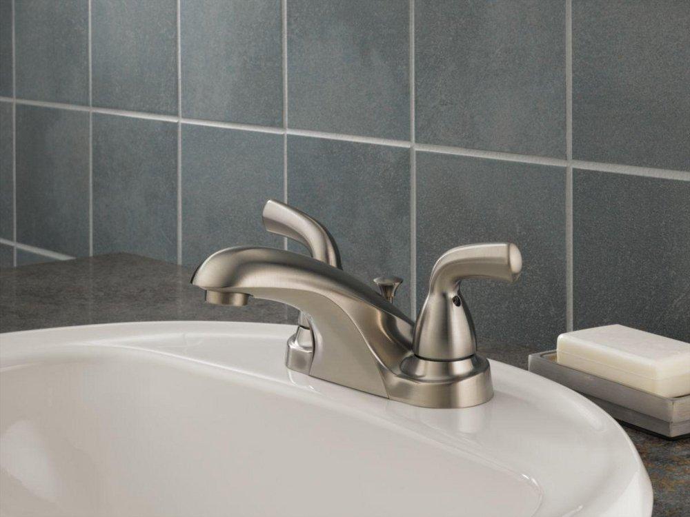 Delta Faucet Chrome Two Handle Centerset Bathroom Sink Faucet with Pop-Up Drain Assembly 