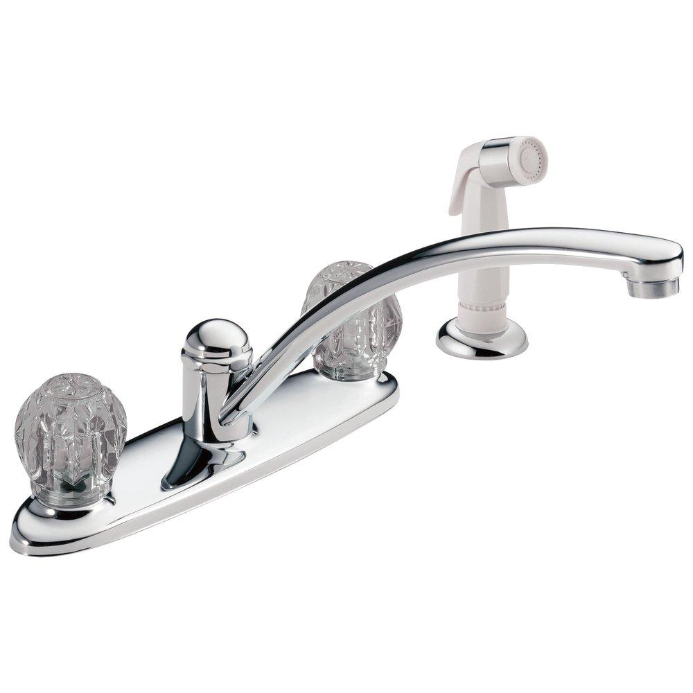 Delta Faucet Chrome 1.8 gpm Double Knob Handle Deckmount Kitchen Sink Faucet 360 Degree Swivel IPS Connection 