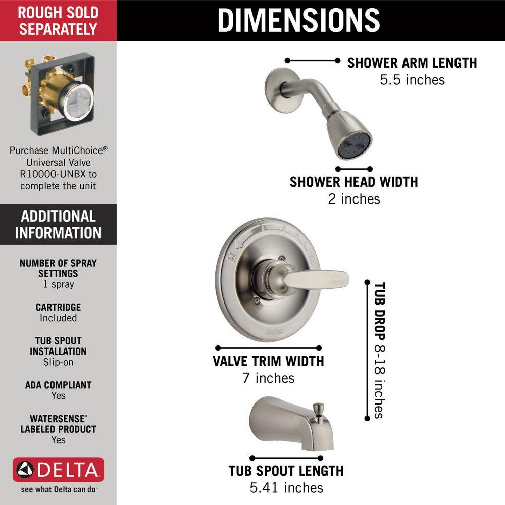 Delta Faucet Brilliance&reg; Stainless Single Handle Single Function Bathtub & Shower Faucet (Trim Only) 