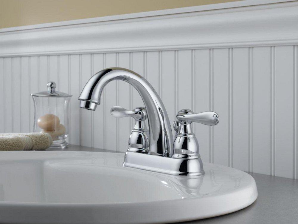 Delta Faucet Chrome Two Handle Centerset Bathroom Sink Faucet with Pop-Up Drain Assembly 