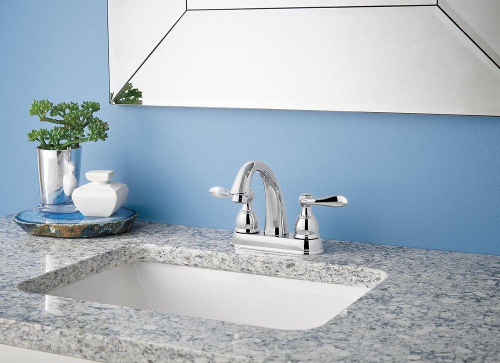 Delta Faucet Chrome Two Handle Centerset Bathroom Sink Faucet with Pop-Up Drain Assembly 