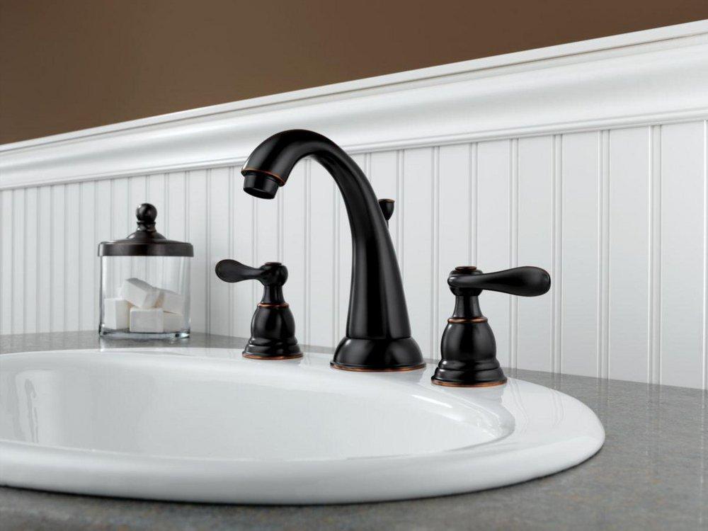Delta Faucet Oil Rubbed Bronze Two Handle Widespread Bathroom Sink Faucet with Pop-Up Drain Assembly 