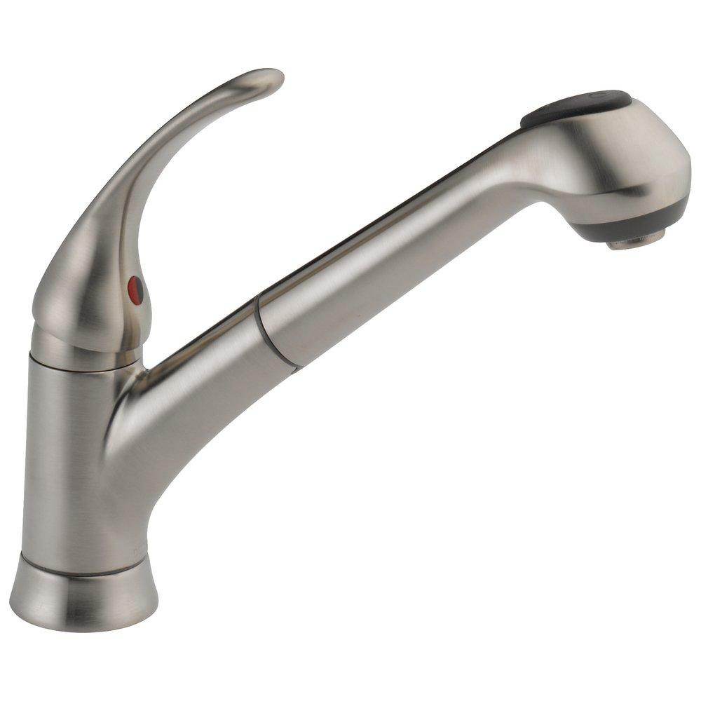 Delta Faucet Brilliance&reg; Stainless Single Handle Pull Out Kitchen Faucet 