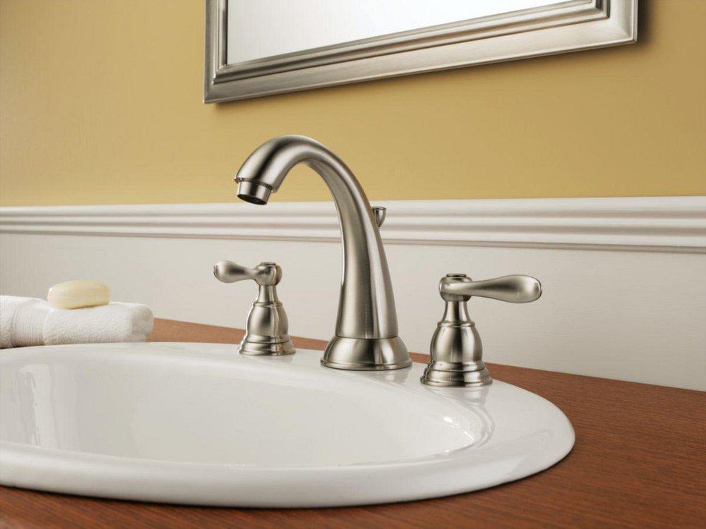 Delta Faucet Brilliance Stainless Two Handle Widespread Bathroom Sink Faucet with Pop-Up Drain Assembly 