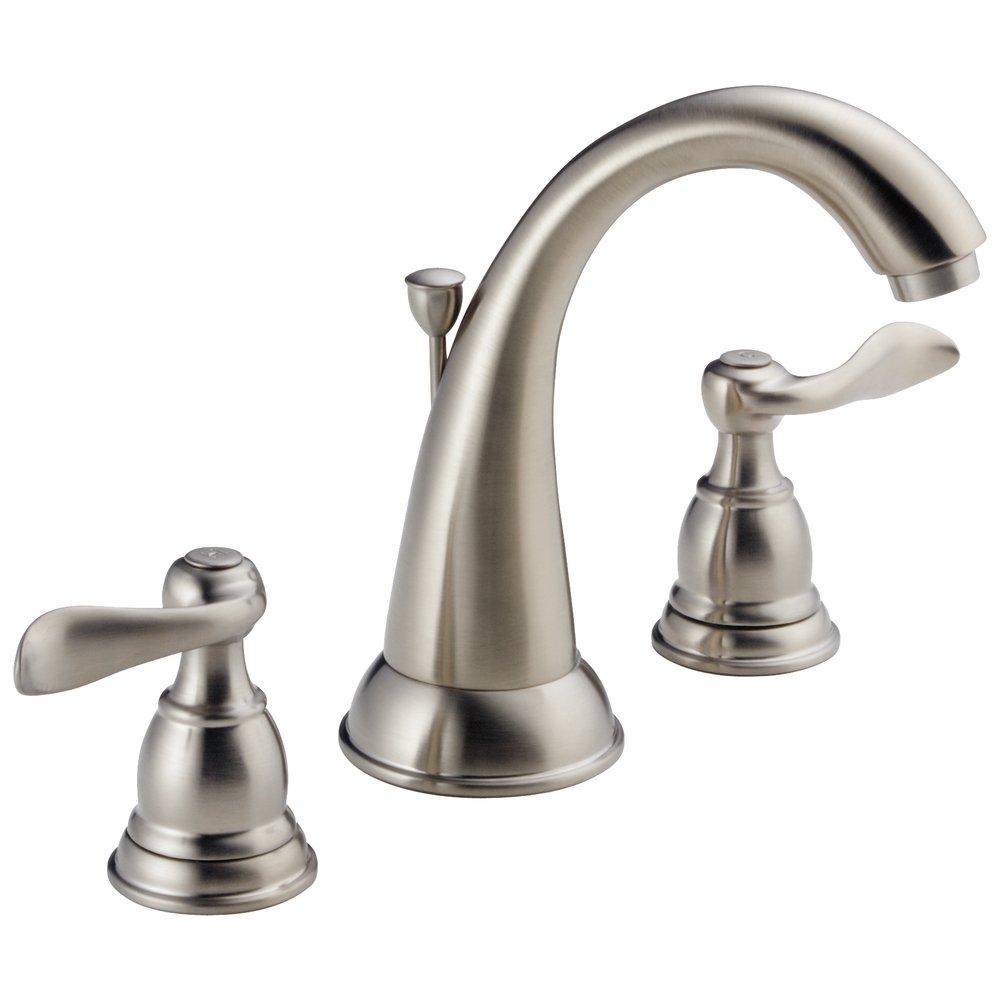 Delta Faucet Brilliance&reg; Stainless Two Handle Widespread Bathroom Sink Faucet with Pop-Up Drain Assembly 