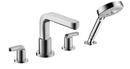 4-Hole Roman Tub Filler Set with Double Lever Handle in Polished Chrome