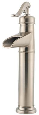 Single Lever Handle Vessel Lavatory Faucet and Waterfall Trough Spout in Brushed Nickel