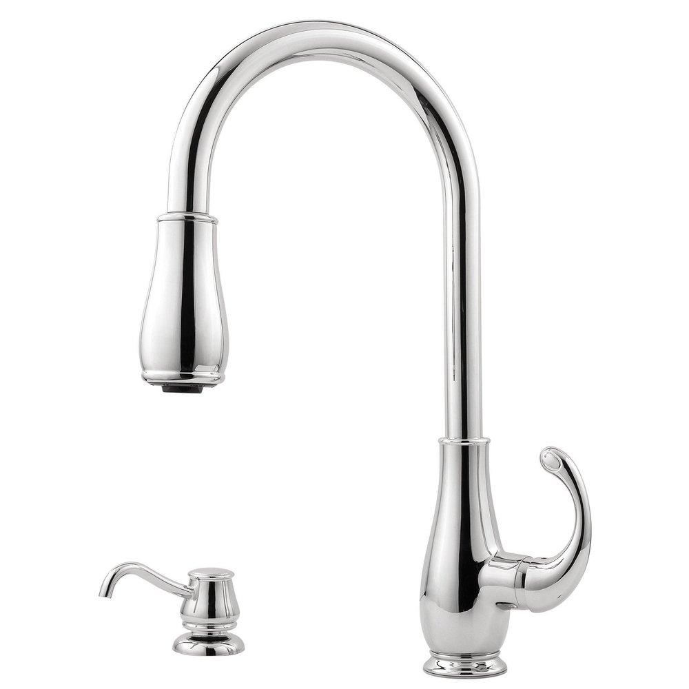 Pfister Polished Chrome 2-Hole Pull-Out Spray High Arc Kitchen Faucet with Single Lever Handle 