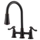 2.2 gpm Double Lever Handle Deckmount Kitchen Sink Faucet 360 Degree Swivel High Arc Pull-Down Spout in Tuscan Bronze