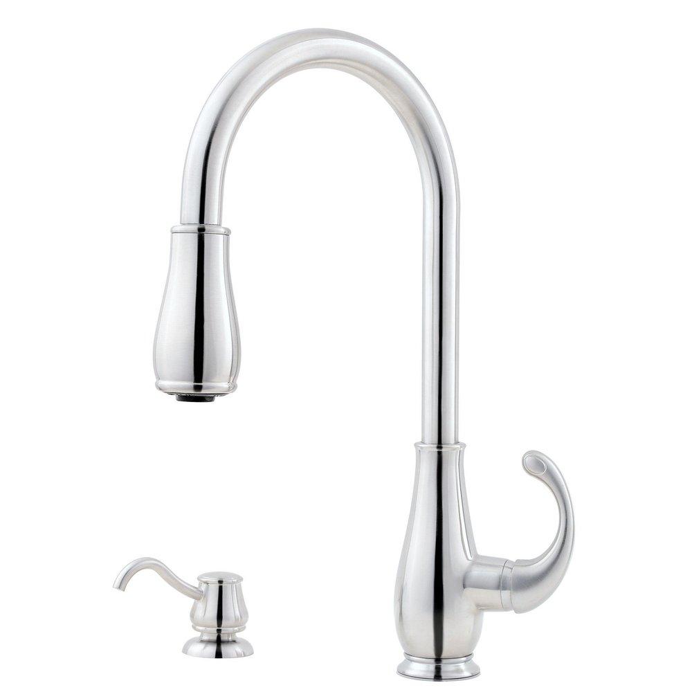 Pfister Stainless Steel 2-Hole Pull-Out Spray High Arc Kitchen Faucet with Single Lever Handle 