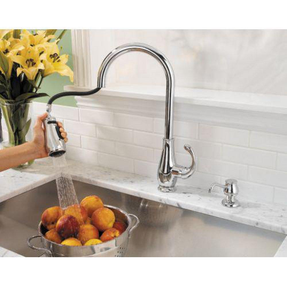 Pfister Stainless Steel 2-Hole Pull-Out Spray High Arc Kitchen Faucet with Single Lever Handle 