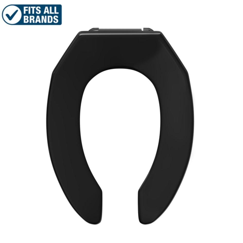 PROFLO&reg; Black Plastic Elongated Open Front Less Cover Toilet Seat 
