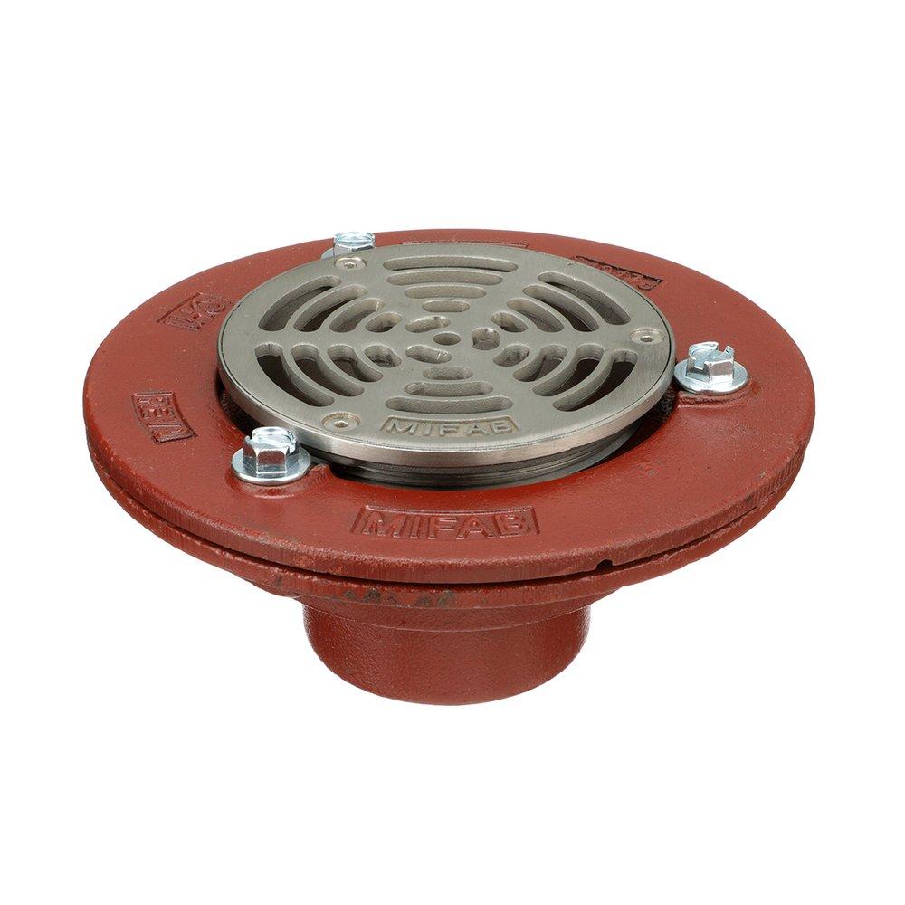 Mifab No Hub Cast Iron Floor Drain with 5 in. Round Stainless Steel Strainer 