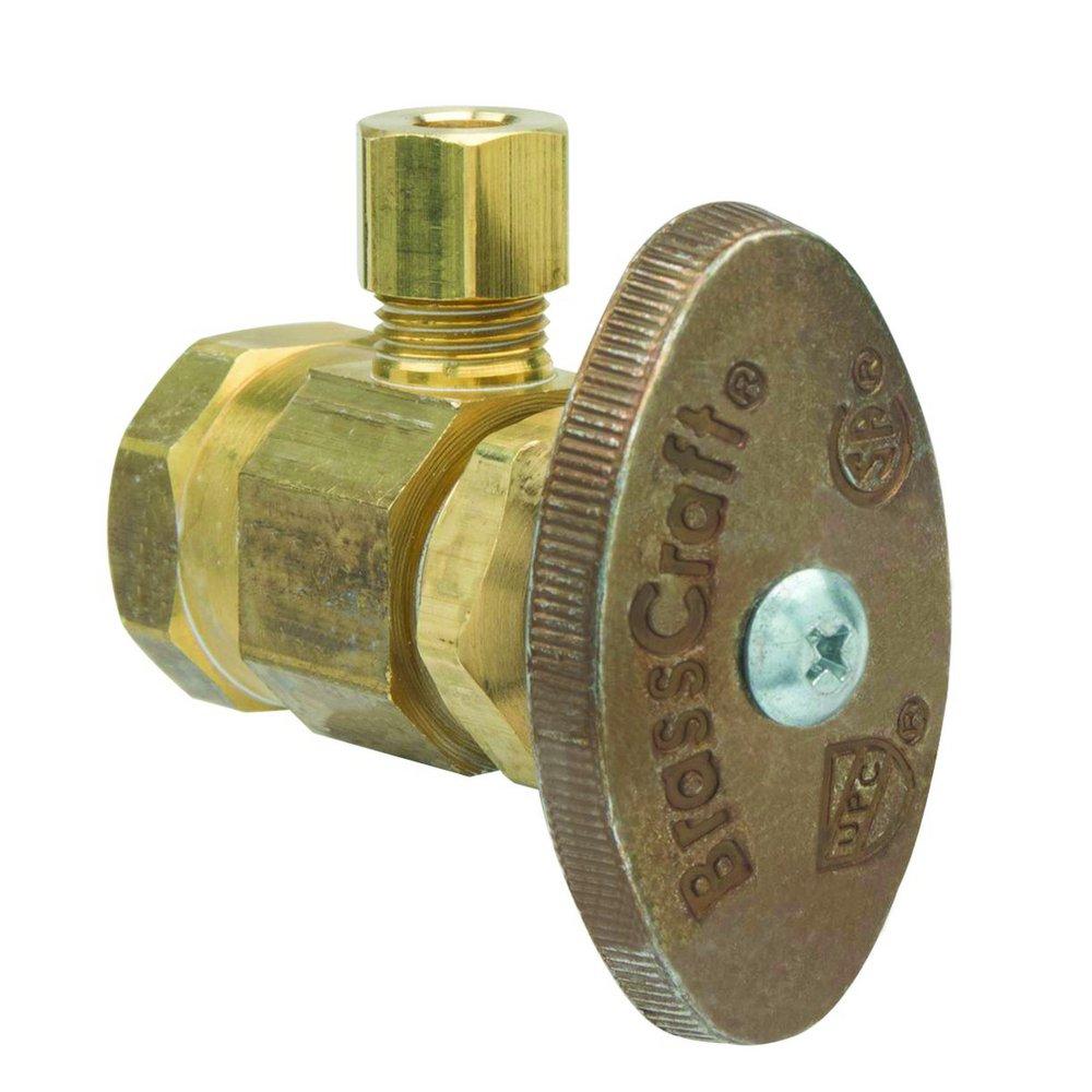 BrassCraft Rough Brass 1/2 x 1/4 in. FIPT x OD Compression Knurled Oval Handle Angle Supply Stop Valve 