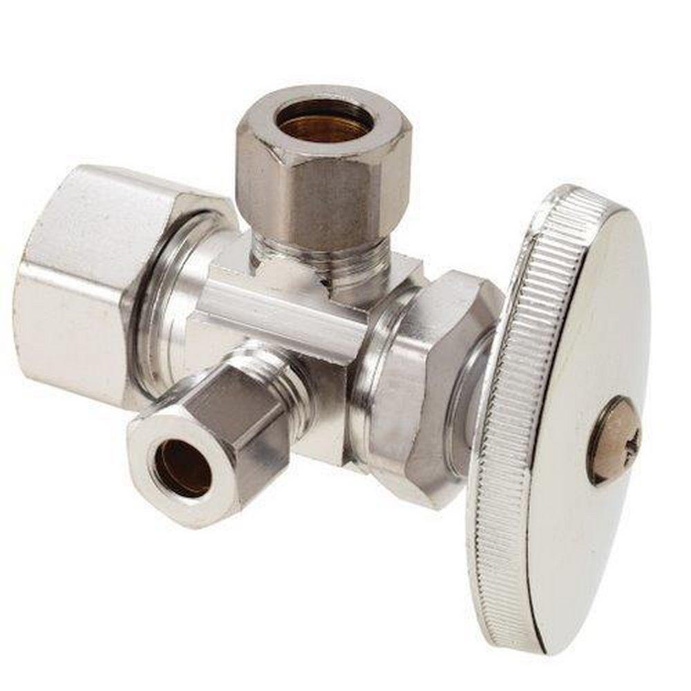 BrassCraft Chrome Plated Compression x OD Compression x OD Compression Knurled Oval Handle Angle Supply Stop Valve in Chrome Plated 