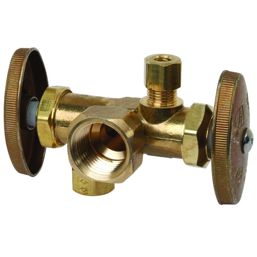 BrassCraft Rough Brass FIPT x OD Compression x OD Compression Knurled Oval Handle Angle Supply Stop Valve in Rough Brass 