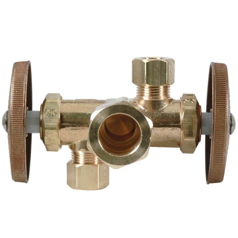 BrassCraft Rough Brass Compression x OD Compression x OD Compression Knurled Oval Handle Straight Supply Stop Valve in Chrome Plated 