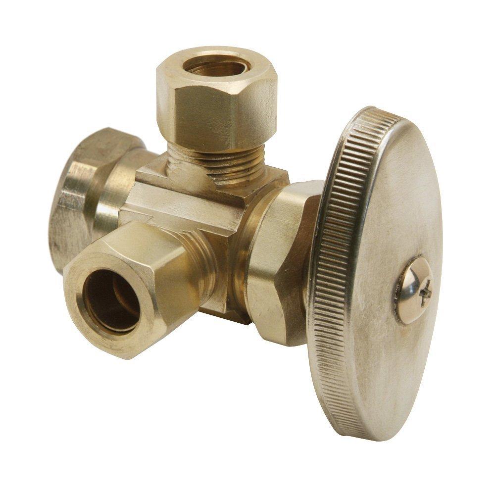 BrassCraft Chrome Plated 1/2 x 3/8 x 3/8 in. FIPT x OD Compression x OD Compression Knurled Oval Handle Angle Supply Stop Valve 