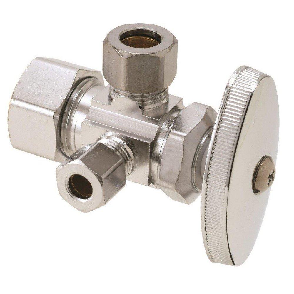 BrassCraft Chrome Plated Compression x OD Compression x OD Compression Knurled Oval Handle Angle Supply Stop Valve in Rough Brass 