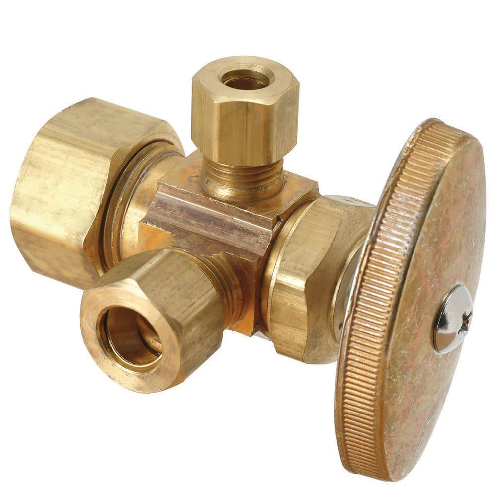 BrassCraft Rough Brass 1/2 x 3/8 x 3/8 in. Compression x OD Compression x OD Compression Knurled Oval Handle Angle Supply Stop Valve 