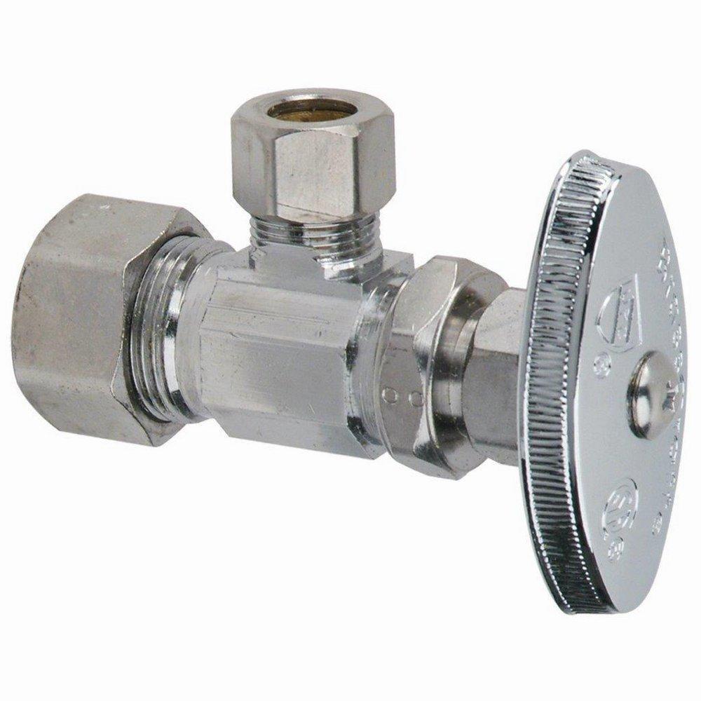 BrassCraft Chrome Plated Compression x OD Compression Knurled Oval Handle Angle Supply Stop Valve in Chrome Plated 