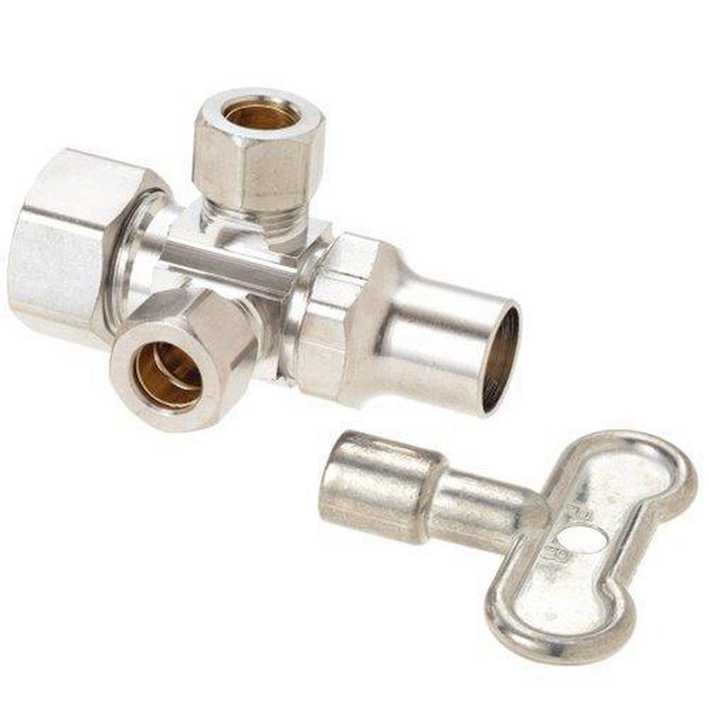 BrassCraft Chrome Plated Compression x OD Compression x OD Compression Loose Key Handle Straight Supply Stop Valve in Chrome Plated 