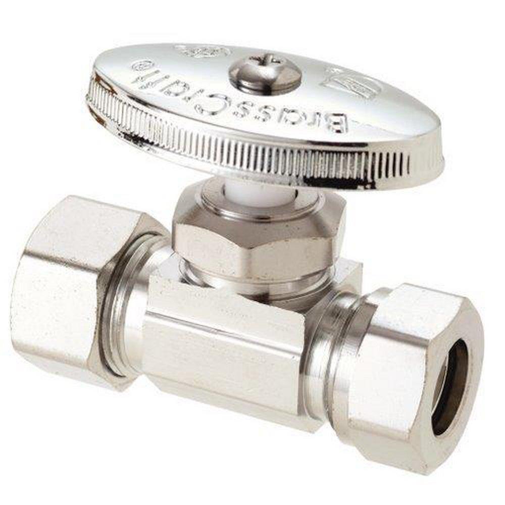 BrassCraft Chrome Plated Slip x Compression Knurled Oval Handle Straight Supply Stop Valve in Chrome Plated 