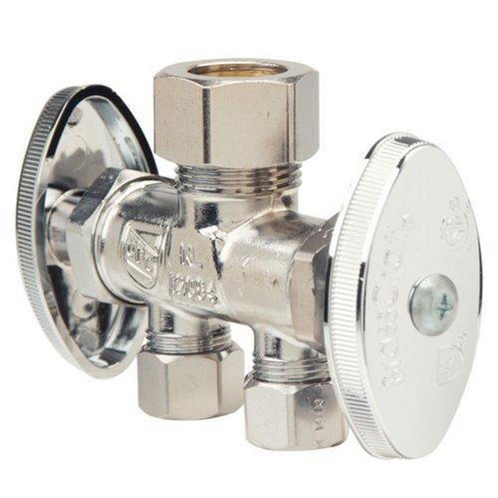 BrassCraft Chrome Plated Compression x OD Compression x OD Compression Knurled Oval Handle Straight Supply Stop Valve in Chrome Plated 