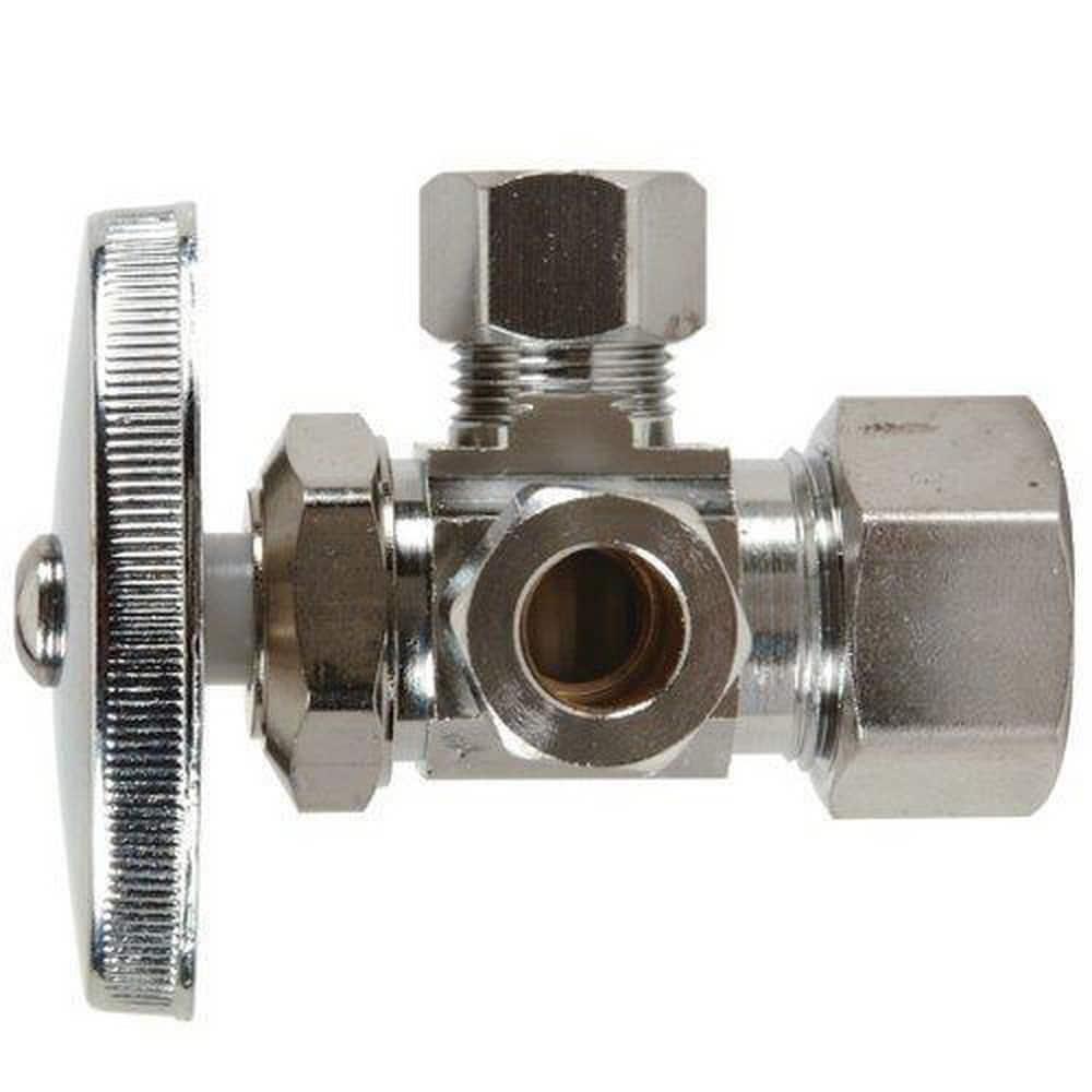 BrassCraft Chrome Plated 1/2 x 3/8 x 3/8 in. Compression x OD Compression x OD Compression Knurled Oval Handle Angle Supply Stop Valve 