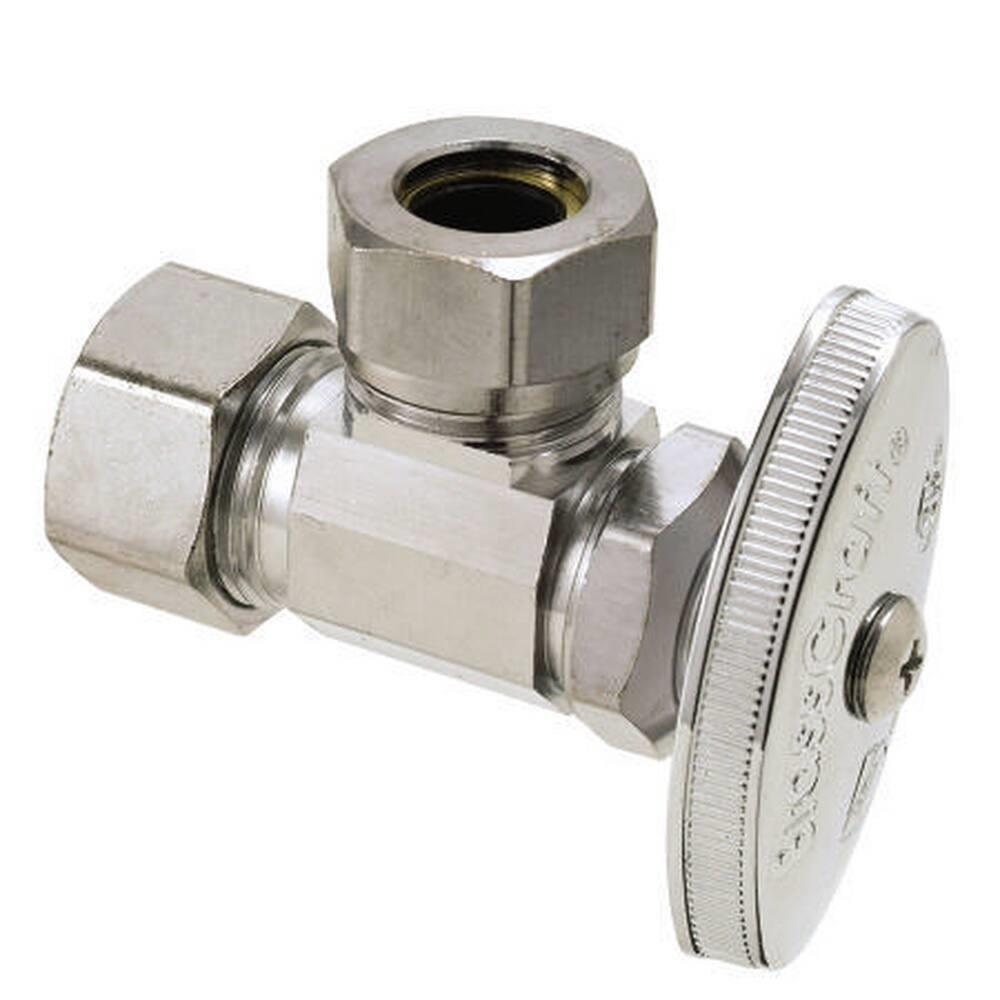 BrassCraft Chrome Plated Compression x Slip Knurled Oval Handle Angle Supply Stop Valve in Chrome Plated 