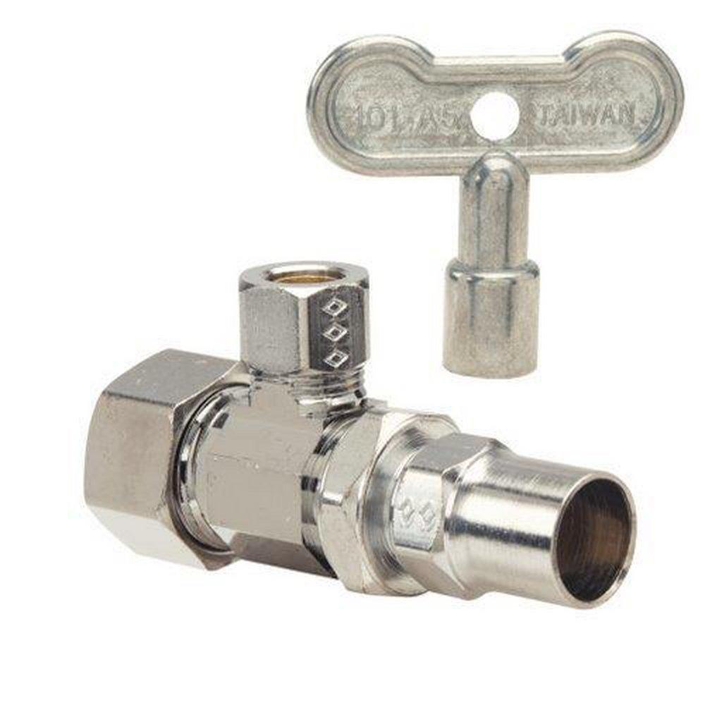 BrassCraft Chrome Plated Compression x OD Compression Loose Key Handle Angle Supply Stop Valve in Chrome Plated 