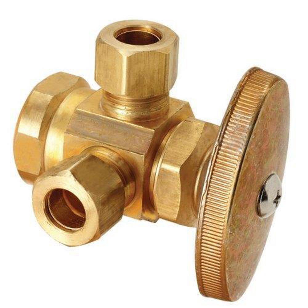 BrassCraft Rough Brass 1/2 x 3/8 x 3/8 in. FIPT x OD Compression x OD Compression Knurled Oval Handle Angle Supply Stop Valve 
