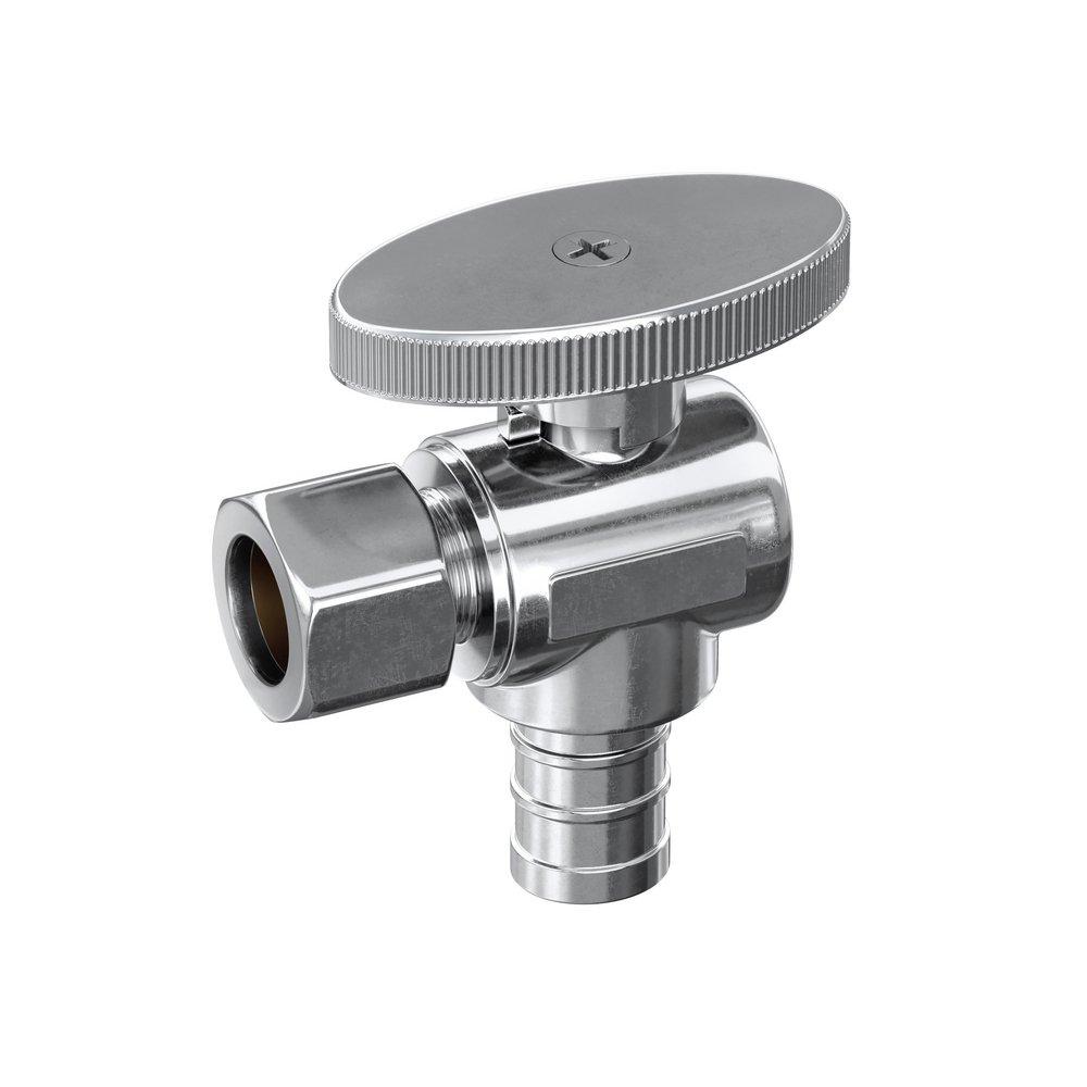 PROFLO&reg; Chrome Plated Barbed x OD Compression Knob Angle Supply Stop Valve in Chrome Plated 