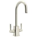 1.8 gpm 1 Hole Deck Mount Bar Faucet with Double Lever Handle, Square Body and C-Spout in Polished Nickel
