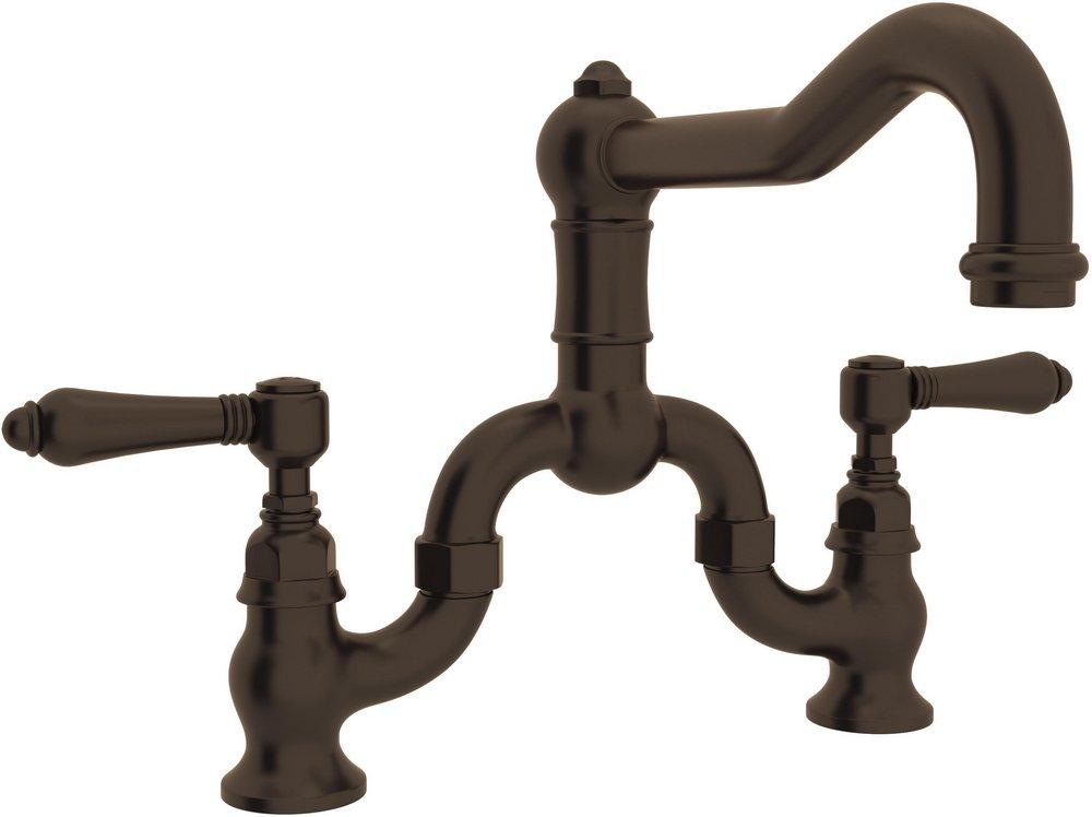 ROHL&reg; Tuscan Brass Bridge Kitchen Faucet with Double Lever Handle 