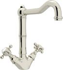 1-Hole Kitchen Faucet with Double Cross Handle and Column Spout in Polished Nickel