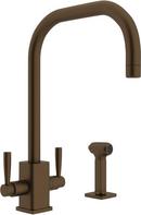 1-Hole High Arc Kitchen Faucet with Double Lever Handle and Sidespray in English Bronze
