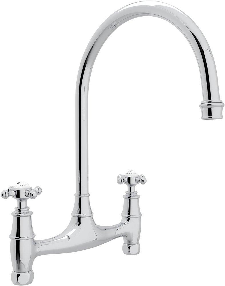 Perrin & Rowe Polished Chrome 2-Hole Double Cross Handle Bridge Kitchen Faucet 