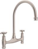 Perrin & Rowe&reg; Satin Nickel 2-Hole Double Cross Handle Bridge Kitchen Faucet 