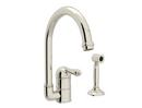 1-Hole Column Spout Kitchen Faucet with Single Metal Lever Handle and Sidespray in Polished Nickel