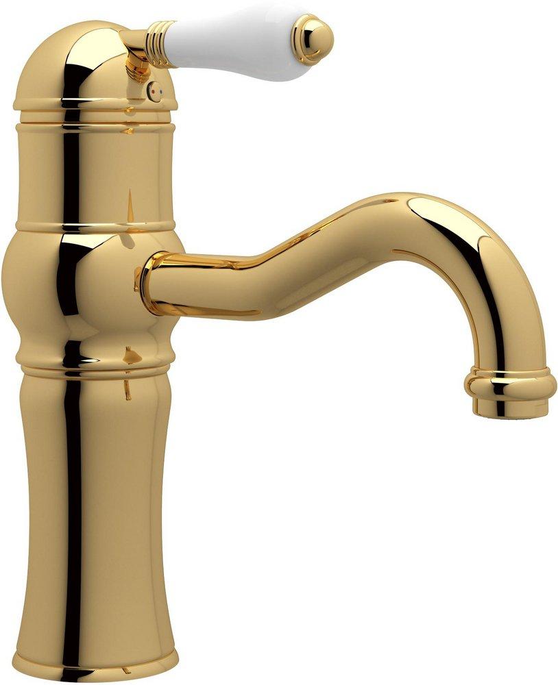 ROHL&reg; Inca Brass Deckmount Bathroom Sink Faucet with Single Porcelain Lever Handle 