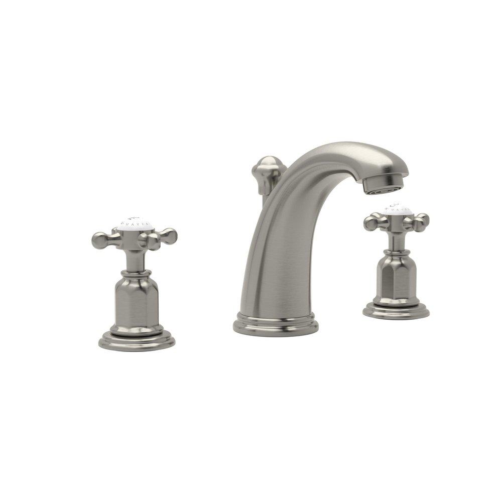 Perrin & Rowe Satin Nickel Widespread Bathroom Sink Faucet with Double Cross Handle 