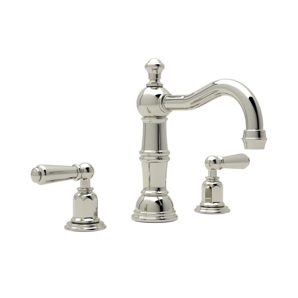 Perrin & Rowe Polished Nickel Two Handle Widespread Bathroom Sink Faucet 