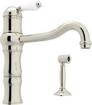 1-Hole Kitchen Faucet with Single Porcelain Lever Handle and Sidespray in Polished Nickel