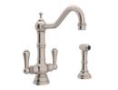1-Hole Kitchen Mixer with Double Lever Handle and Sidespray in Satin Nickel