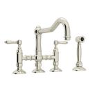 Two Handle Bridge Kitchen Faucet with Side Spray in Polished Nickel