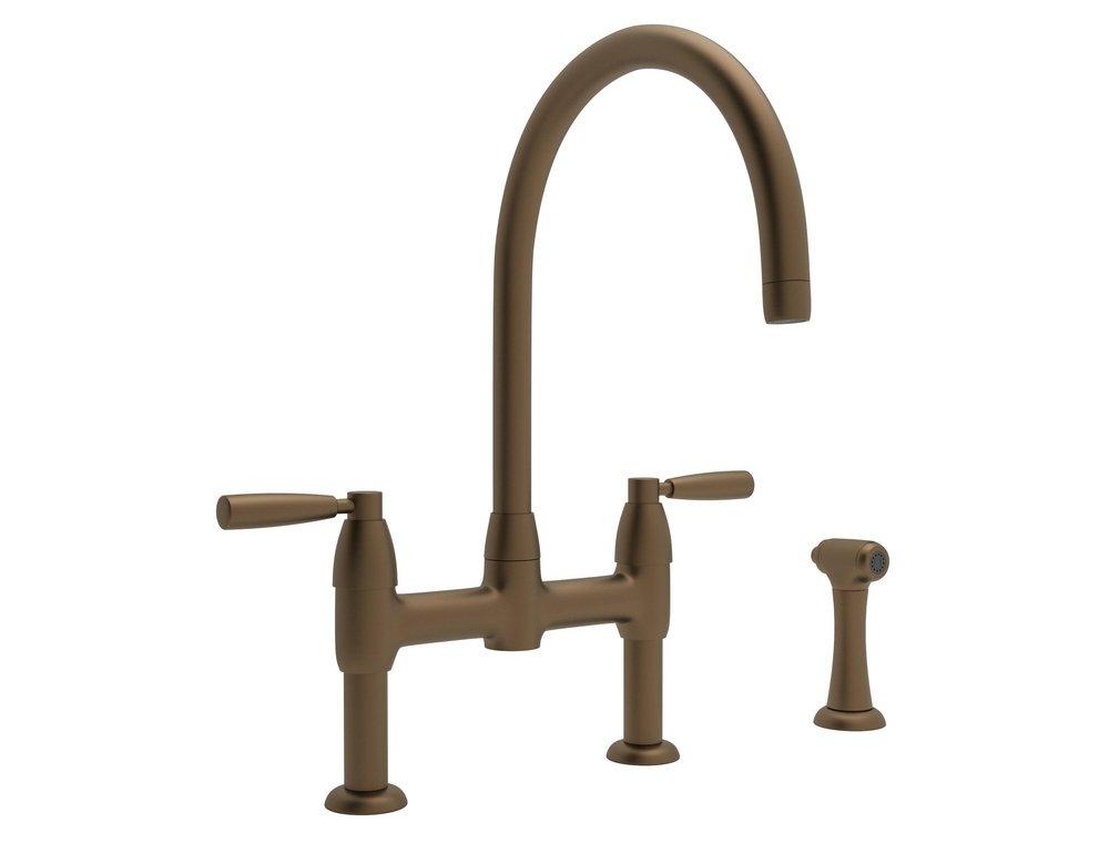 Perrin & Rowe English Bronze Two Handle Bridge Kitchen Faucet 